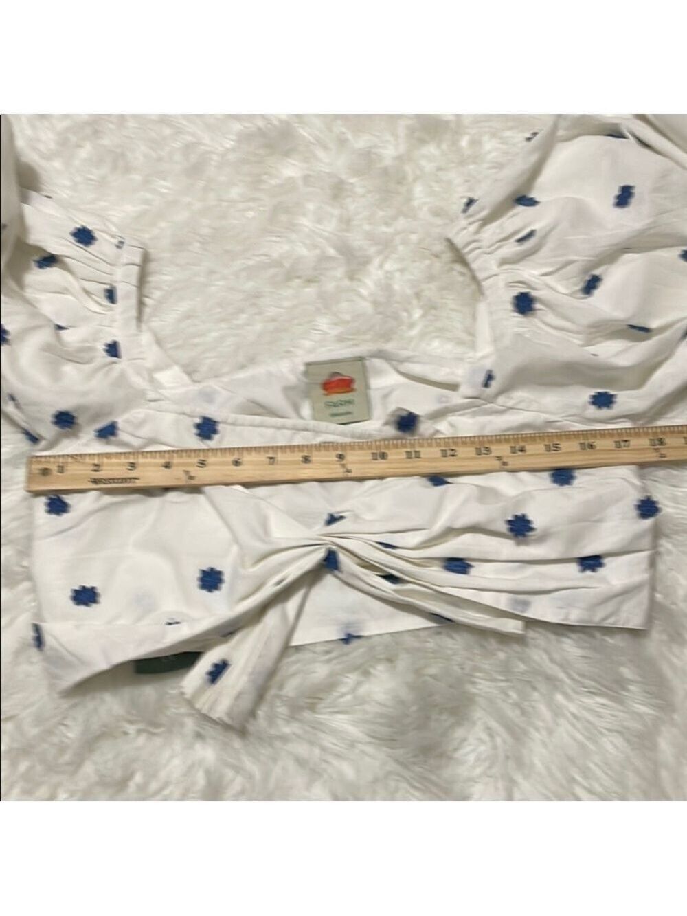 FARM RIO White and Blue Floral Crop Top Sz Large - Picture 4 of 12